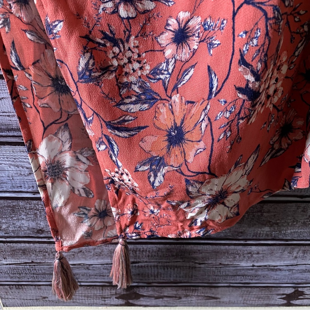Knox Rose‎ Women's Floral Open-Front Tasseled Kimono Size XL/XXL - Picture 3 of 8